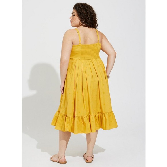 NWT! Torrid Disney Yellow Mickey Mouse Embroidery Midi Strappy Skater Dress 5x - Picture 2 of 4